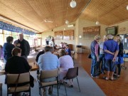 Chatting before the meeting at Pinewood Tennis Club